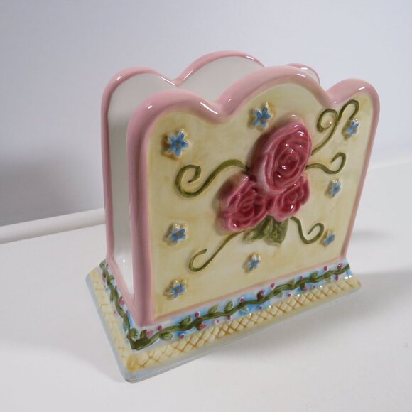 Elements Napkin / Envelope Holder Ceramic Pink Rose with Diamond design embossed - Picture 1 of 7